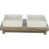 Image de TRIXIE Set de gamelles pour Chien City Style 2 x 400 ML en céramique Blanche - gamelle Pratique pour Grands Chiens 12 x 12 cm sur Socle en Bois, Robuste et Lavable au Lave-Vaisselle - 24824