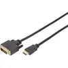 Image de Câble adaptateur Digitus HDMI / DVI Fiche mâle HDMI-A, Fiche mâle DVI-D 18+1 pôles 2.00 m noir DB-330300-020-S rond, contacts dorés, blindage double Câble HDMI