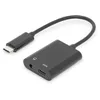 Image de DIGITUS Câble adaptateur USB-C - 0,2 m - USB-C (mâle) vers jack 3,5 mm (femelle), type C (femelle) - Power Delivery 3.0-20 V 5 A - Noir