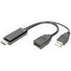 Image de Câble de raccordement Digitus DisplayPort / HDMI / USB Prise femelle DisplayPort , Fiche mâle HDMI-A, USB-A mâle 0.2 m noir AK-330101-002-S 4K UHD, blindage