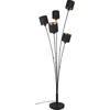 Image de Reality Lampadaire TOMMY R46335979, métal noir mat, abat-jour en tissu noir, doré, exclusif 5x E14
