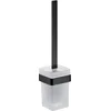 Image de EMCO Loft Ensemble Brosse WC avec Support et poignée en Aluminium et récipient en Verre Cristal, Brosse WC pour Montage Mural, Noir Mat satiné