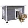Image de Kerbl Pet Maison pour Chat Rustica, cabane pour Chat, Gris/Blanc, Bois Massif, 57 x 45 x 42 cm, avec Porte battante, fenêtre en plexiglas et Pieds en Plastique réglables en Hauteur