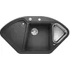 Image de BLANCO delta II 523656 Cuvette d’évier D’Angle en SILGRANIT PuraDur, Anthracite-Noir/avec Écoulement InFino, avec Bac en Inox et Commande de Vidage automatique, Sous-Meuble de 90 cm