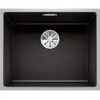Image de BLANCO SUBLINE 500-IF SteelFrame Évier en granit en silgranit noir Montage encastré en haut et à surface pour armoires inférieures de 60 cm de large Cadre en acier inoxydable Sans banc de bord Sans