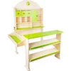 Image de small foot 10587 Stand de marchande en bois "Jour de marché" avec étagères, tiroirs et comptoirs pour les marchandises de la boutique marchande, à partir de 3 ans, Verte