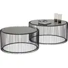 Image de Kare Design Table basse Wire Black, Lot de 2, Noir, 34x70x70 Cm, Petit meuble table de salon, Table de salon ronde, Loft Design, Plateau en verre, Acier, Style loft industriel, Salon