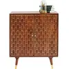 Image de Kare Design Commode Muskat 2 portes, marron/or, bois massif, meuble maison, salon, chambre, capacité de charge max 25kg, 92x75x40cm