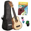 Image de CASCHA Ukulélé soprano - Table en épicéa massif - Dessus solide - Guitare hawaïenne - Kit d'apprentissage avec accessoires, cordes Aquila - Livre pour débutant - Sac, accordeur et 3 médiators