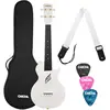 Image de CASCHA Ukulélé de concert en fibre de carbone - Kit de démarrage pour ukulélé avec 3 médiators - Sangle - Kit de ukulélé en fluorocarbone - Petite guitare hawaïenne pour débutants et confirmés - Blanc