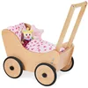 Image de Pinolino, Poussette pour poupée Sarah, en bois, avec système de freinage, trotteur pour bébé avec roues en bois caoutchouté, pour enfants de 1 à 6 ans, naturel