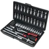 Image de KS TOOLS 911.0646, Caisse à Outils en Coffret de Douille et Accessoires Compacte, Outillage Mécanique Chrome Mat avec Clé à Cliquet 1/4", Assortiment Varié au Profil F6-46 Pièces Argent/Noir/Rouge