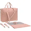 Image de LÄSSIG Baby Sac à langer Sac pour bébé Sac pour poussette avec accessoires à langer Coton bio lavable/Green Label Cotton Essential Bag rose