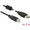 Image de Delock Câble USB USB 2.0 USB-A mâle, USB-B mâle 5.00 m noir avec noyau en ferrite 84899