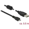 Image de Delock Câble USB USB 2.0 USB-A mâle, USB-Micro-B mâle 0.50 m noir avec noyau en ferrite 84900