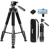 Image de Trepied Appareil Photo 188cm Rollei, Compact Traveler Star S4 Trépied Léger en Aluminium avec Tête pan Amovible à 3 Voies Trépied Vidéo Voyage Portable pour DSLR & Téléphone avec Support de Téléphone