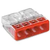 Image de WAGO Bornes pour Boîtes de Dérivation Compact, pour Conducteurs Rigides, Max. 2,5 mm², 4 Conducteurs, Boîtier Transparent, Couvercle Rouge, Température Ambiante Max. 60 °C (T60), 2,50 mm², Rouge