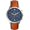 Image de Fossil Montre Neutra pour homme, mouvement chronographe à quartz avec bracelet en cuir, Bleu et marron, 44 mm
