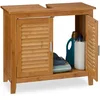 Image de Relaxdays 10019203 Meuble dessous de lavabo LAMELL pour la salle de bain cuisine 2 Portes en bambou Sous-lavabo rangement serviettes accessoires H x l x P: 60 x 67 x 30 cm armoire dessous évier Bois, nature