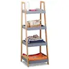 Image de Relaxdays Étagère Salle de Bain Bambou 4 Niveaux Meuble sur Pieds Bibliothèque Bois Rangement Cuisine 98x36x345,5 cm Gris