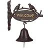 Image de Relaxdays Cloche Sonnette Fonte Welcome Style Antique Lettres d’Or Enseigne Oiseaux Porte Maison & Jardin, Brun foncé, Marron