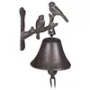 Image de Relaxdays Clochette portière Fonte Motif Oiseau Cloche Antique Rustique Sonnette Murale Résistant température Décor Jardin Brun Carillon Corde, Marron