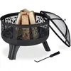 Image de Relaxdays Brasero avec Protection étincelles, Jardin et terrasse, avec tisonnier, Foyer extérieur, HxD 60 x 60 cm, Noir
