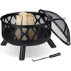 Image de relaxdays Brasero de Jardin, avec Protection étincelles, Ø 62 cm, tisonnier Inclus, terrasse, bac à feu, Acier, Noir