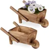 Image de Relaxdays Brouette pour Plantes, Jeu de 2, Bois brûlé, Jardin décoration, Vintage, pour Plantes,HxlxP 10x22x12 cm
