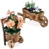 Image de Relaxdays Brouette pour Plantes, Jeu de 2, Bois brûlé, Jardin décoration, Design Vintage, HxlxP