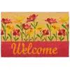 Image de Relaxdays Paillasson Coco, Inscription Welcome & Motif Fleurs, Tapis intérieur & extérieur, 40x60 cm, Nature/Rouge