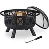 Image de Relaxdays Brasero avec Protection étincelles, Jardin et terrasse, tisonnier, Foyer extérieur, en Acier; D 75 cm, Noir