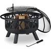 Image de Relaxdays Brasero avec Grillage, avec Protection étincelles & tisonnier, terrasse, D 75 cm, Jardin et terrasse, Noir