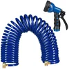 Image de Relaxdays Tuyau d’arrosage Spirale, Long Jusqu’à 10 m, Tuyau d’Eau Flexible avec Pistolet, réglable avec 7 Modes, Bleu