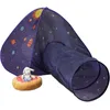 Image de Relaxdays Tente pour Enfants, décorée de planètes, avec Tunnel, HLP : 90x170x100 cm, intérieur et extérieur, Multicolore