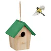 Image de Relaxdays Cabane à Oiseaux décorative, en Bois, Suspendre, HLP : env. 16 x 15 x 11 cm, Jardin et Balcon, Nature/Vert