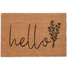 Image de Relaxdays Paillasson Coco, « Hello », 60x40 cm, Motif Floral, entrée, intérieur extérieur, antidérapant, Nature/Noir