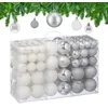 Image de Relaxdays 100 Boules de Noël, Mates, Brillantes & pailletées, pour décorer Le Sapin, argentées & Blanches