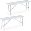 Image de Relaxdays Banc Pliable, Lot de 2, Acier et Plastique, pour Jardin, terrasse, Camping, HLP : 42x100x25 cm, Blanc