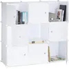 Image de Relaxdays Étagère rangement 9 casiers portes plastique modulable DIY assemblage plug in bibliothèque, Blanc, 95.5 x 32 x 95.5 cm
