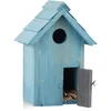Image de Relaxdays Nichoir à oiseaux en bois forme de petite maison avec porte abri refuge HxlxP: 24,3 x 17 x 12 cm, bleu clair