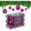 Image de Relaxdays Boules de Noël, Lot de 50, Paillettes, Mates, Brillantes, décoration Sapin, Plastique, D: 3; 4 ;6 cm, Rose Vif