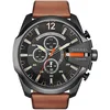 Image de Diesel Montre pour homme Mega Chief, mouvement chronographe, boîtier en acier inoxydable noir de 51 mm avec bracelet en cuir, DZ4343