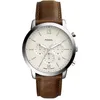 Image de Fossil Montre pour homme Neutra, mouvement chronographe à quartz, boîtier en acier inoxydable argenté de 44 mm avec bracelet en cuir, FS5380