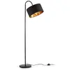 Image de B.K.Licht lampadaire rétro pivotant I abat-jour en tissu noir et doré I pour une ampoule E27 I 30 cm I câble de 140 cm avec interrupteur à pied I livré sans ampoule