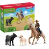 Image de Schleich Farm World | Équitation Western 42578 | Coffret Ferme avec Cowboy, Cheval, Veau et Chien avec Bride et Selle | Accessoires de rodéo Western | Jouet Ferme dès 3 Ans | Set de 6 pièces