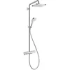 Image de hansgrohe Croma E - Colonne de douche avec mitigeur thermostatique, douche pluie (280 x 170 mm) avec robinet, douchette, support, flexible de douche, barre et douche de tête carrée, Chromé, 27630000
