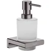 Image de hansgrohe AddStoris - Distributeur de savon avec capacité de 200 ml, Distributeur de lotion pour montage mural, Distributeur de savon liquide, Accessoires salle de bains, Noir chromé brossé, 41745340