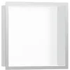 Image de hansgrohe XtraStoris 56099800 Niche murale encastrée individuelle avec cadre design en acier inoxydable brossé Blanc mat 30,5 x 30,5 x 10,2 cm