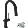 Image de hansgrohe Robinet de cuisine Aqittura M91 avec filtre à eau 3 voies Robinet de cuisine avec bec Hauteur 210 mm Rotation 150° Extensible 1 type de jet Noir mat